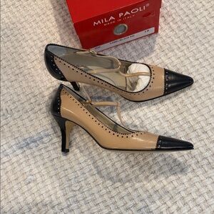 Mila Paoli Beige and Black Heels